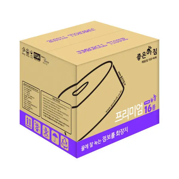 I좋은아침I 프리미엄 1겹500 대용량 점보롤 화장지/휴지/16롤 공장직영 업소용 1겹 최장길이/ 고급 민자500M