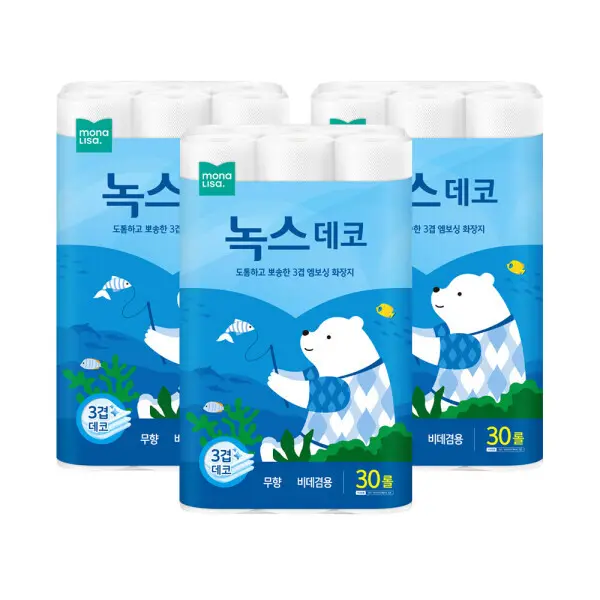 모나리자 녹스 3겹 데코 30M 30롤 3개 총90롤 화장지 롤화장지