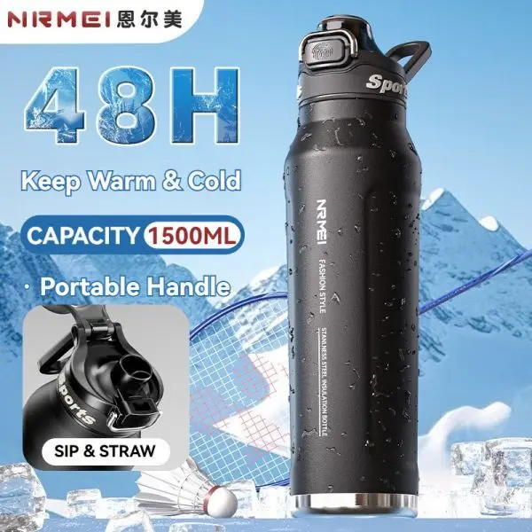 1.5L 절연 물병 스테인레스 스틸 콜드 핫 절연 컵 진공 보온병 병 이중 벽 플라스크
