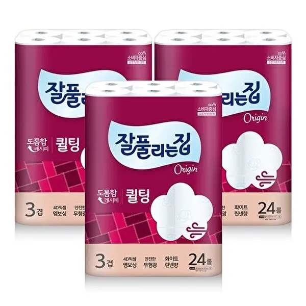잘풀리는집 퀼팅 3겹 광폭 화장지 (너비107mm) 30M x 24롤 x 3팩