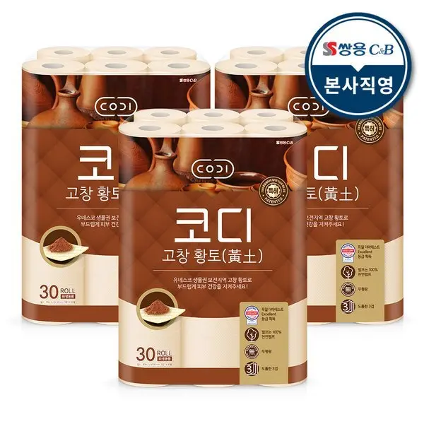 SSG정상가 57900원 코디 고창 황토 30m X 30롤 3팩
