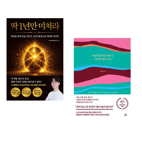 (인기도서) (리치파카) 딱 1년만 미쳐라 + (김종원) 어른의 품격을 채우는 100일 필사 노트 (전2권)