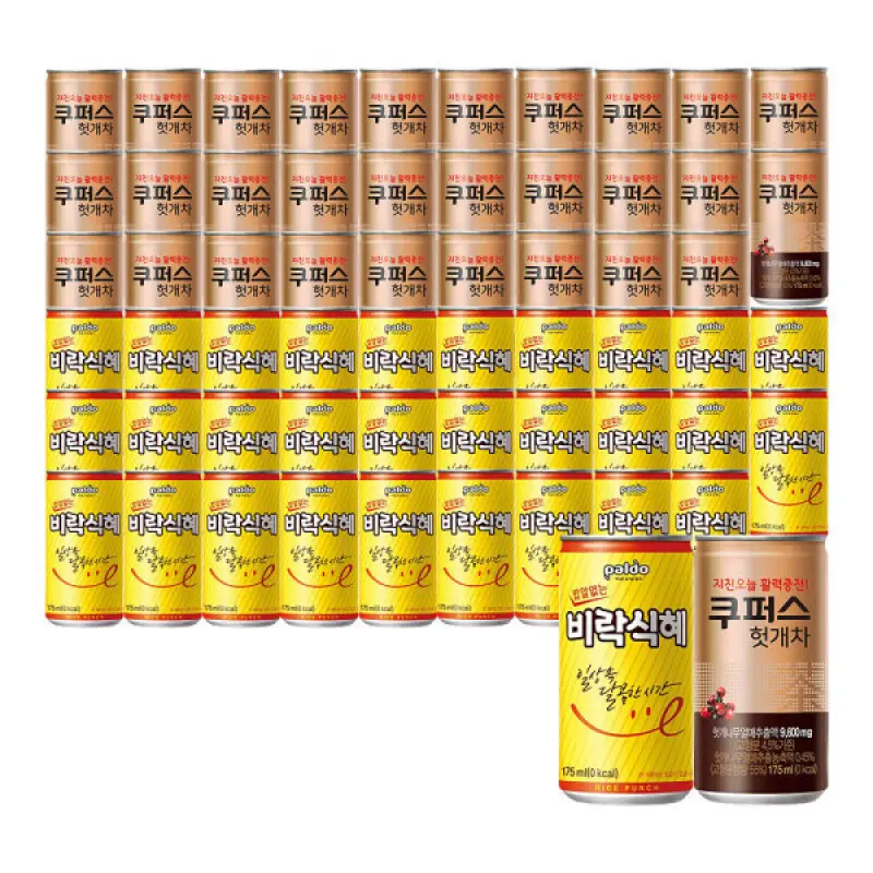 밥알없는 비락식혜 175ml x 30캔 + 쿠퍼스 헛개차 175ml x 30캔