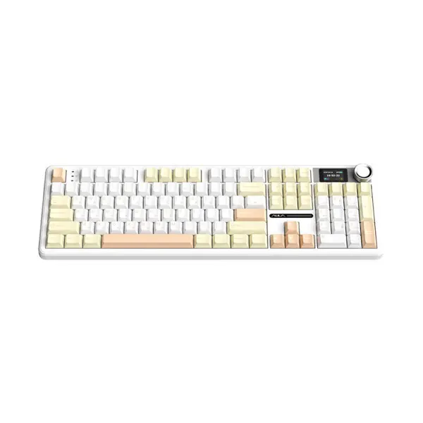 AULA F108Pro 유무선 아우라 독거미 LCD 기계식키보드 치즈 화이트 저소음 바다축
