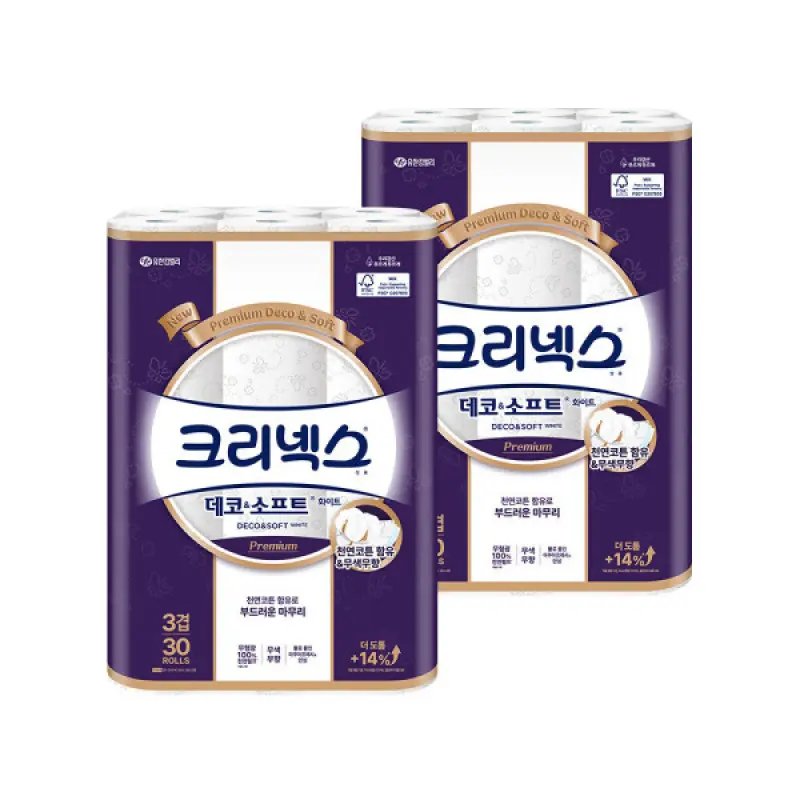 크리넥스 3겹 데코앤소프트 화이트 25M 30롤 X 2EA