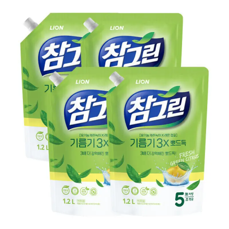 참그린 기름기뽀드득 주방세제 리필 1.2L 4개