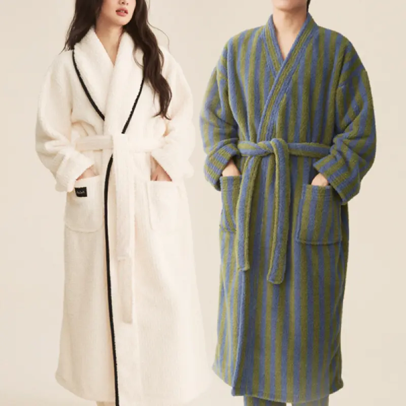 극세사 커플 수면 잠옷 겨울 로브 가운 빅사이즈 홈웨어 나이트 가운