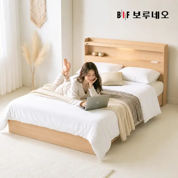 매트포함 보루네오 LED 수납침대 유로탑 카이언오크 슈퍼싱글