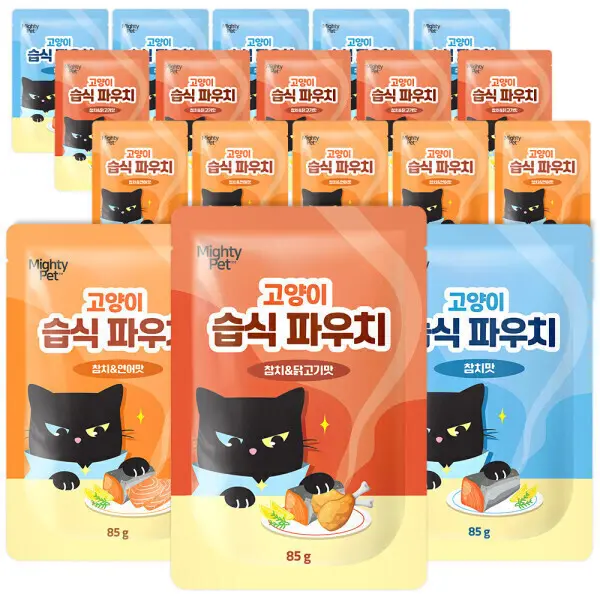 마이티펫 고양이 대용량 습식 파우치 85g 참치/닭고기/연어맛 20개 세가지맛 18개