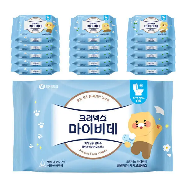 크리넥스 마이비데 클린케어 카카오 40매x16팩 화장실/물티슈/배변훈련/휴대용