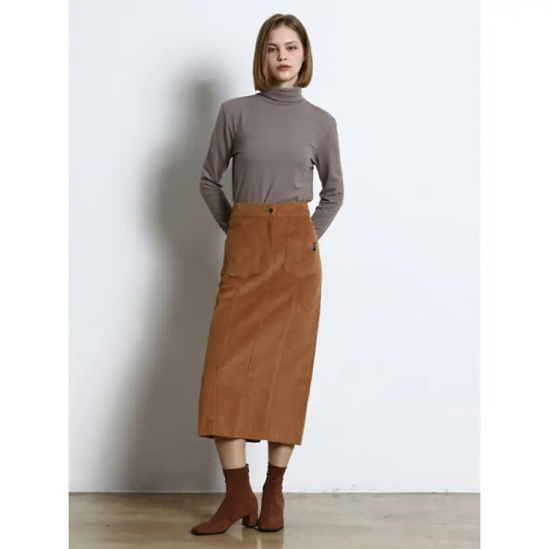 르샵(LeShop) 코듀로이 핀턱 빅포켓 A라인 롱스커트 (택가격 159000원)