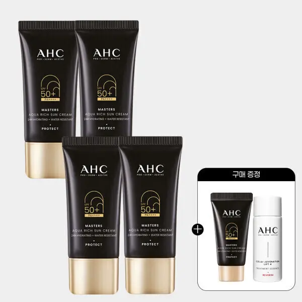AHC 마스터즈 아쿠아리치 선크림 듀오세트 2개 (30ml 4개) +(증정)마스터즈 선크림 10ml+에센스 20ml