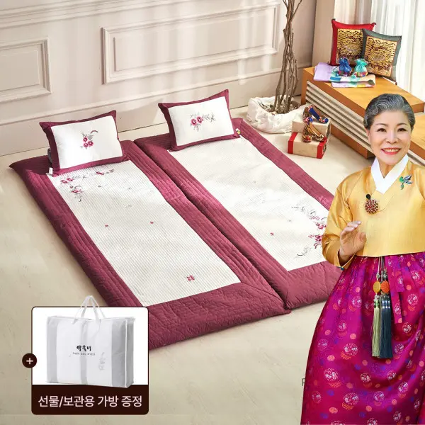 박술녀 자수광목 도톰한 요매트 요커버+요솜6cm (작품명 화연) 보료 싱글/더블 부모님 선물추천