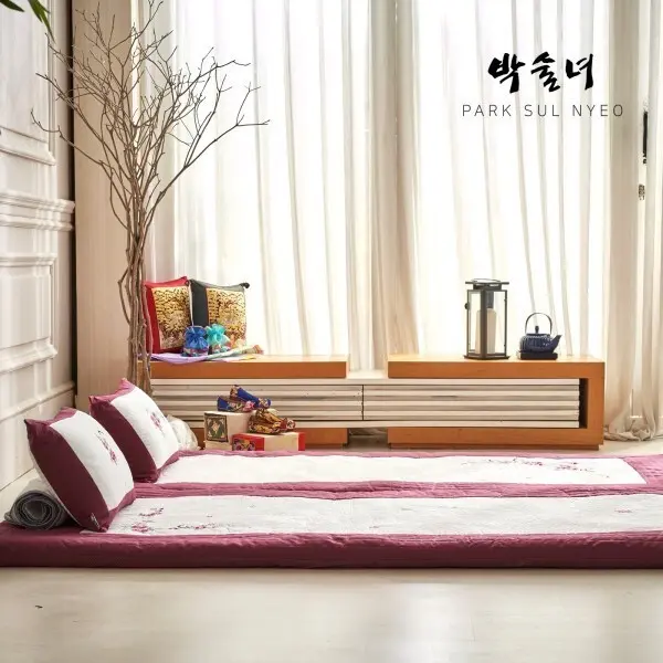 박술녀 자수광목 도톰한 요매트 요커버+요솜6cm (작품명 화연) 보료 싱글/더블 부모님 선물추천