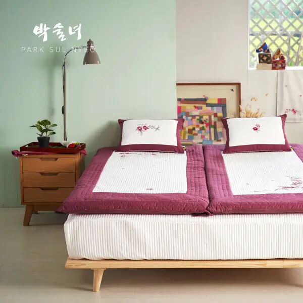 박술녀 자수광목 도톰한 요매트 요커버+요솜6cm (작품명 화연) 보료 싱글/더블 부모님 선물추천