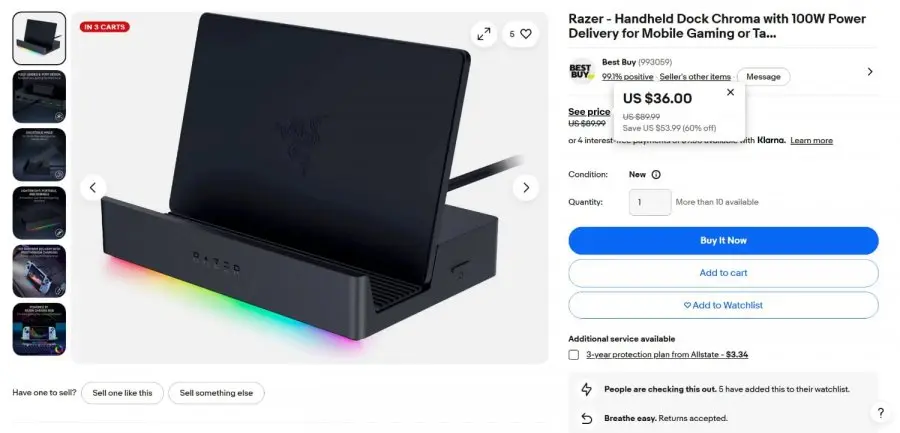 Razer Handheld Dock Chroma ($36/무료)