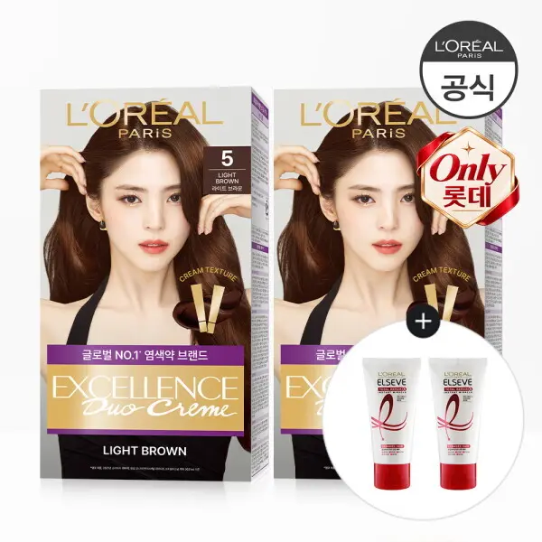 로레알파리 롯데단독 엑셀랑스 듀오크림 새치염색약 2개 (증)TR5 헤어팩 50ml