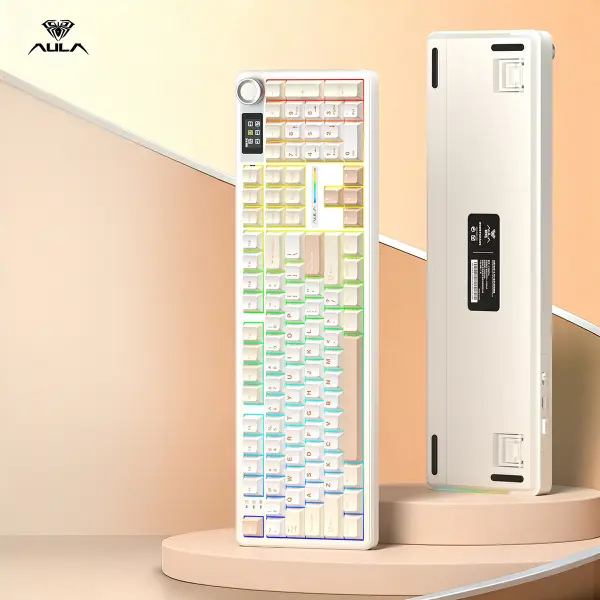 AULA 독거미 F108 pro 3모드 기계식 키보드 8000mAh 저소음 솜사탕축 화이트그레이 재고보유