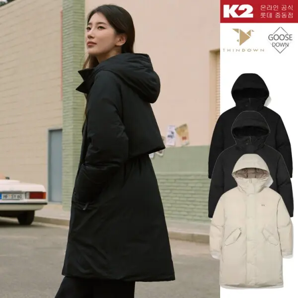 케이투 겨울 여성 수지 오버핏 야상 롱 구스 다운 씬에어 바이브 KWW24558