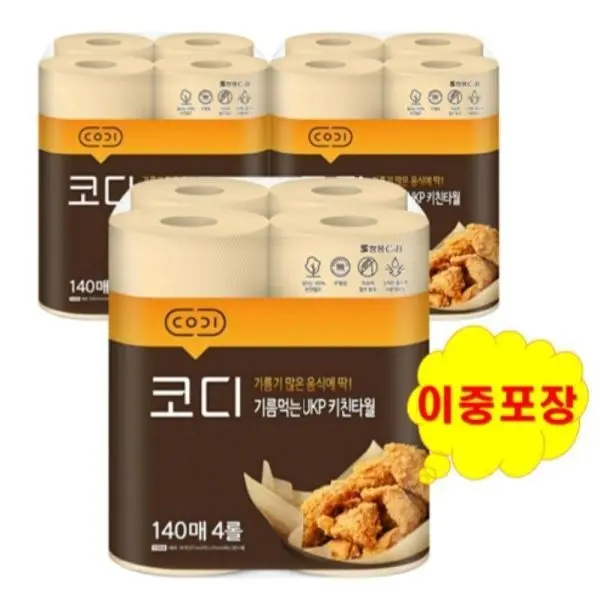 [코디]코디 기름먹는 키친타올 140매 4롤x3개/주방타올 롤키친타올 (쿠폰가 11,250원/무료)
