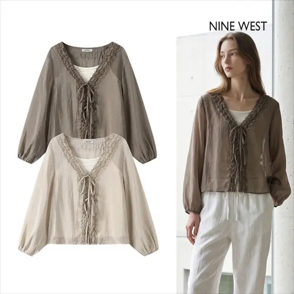 [NINE WEST]77까지 정상가 47000원 | 레이스 라인 이너 세트 긴팔 블라우스 NIDBBL035) (쿠폰가 23,820원/무료)