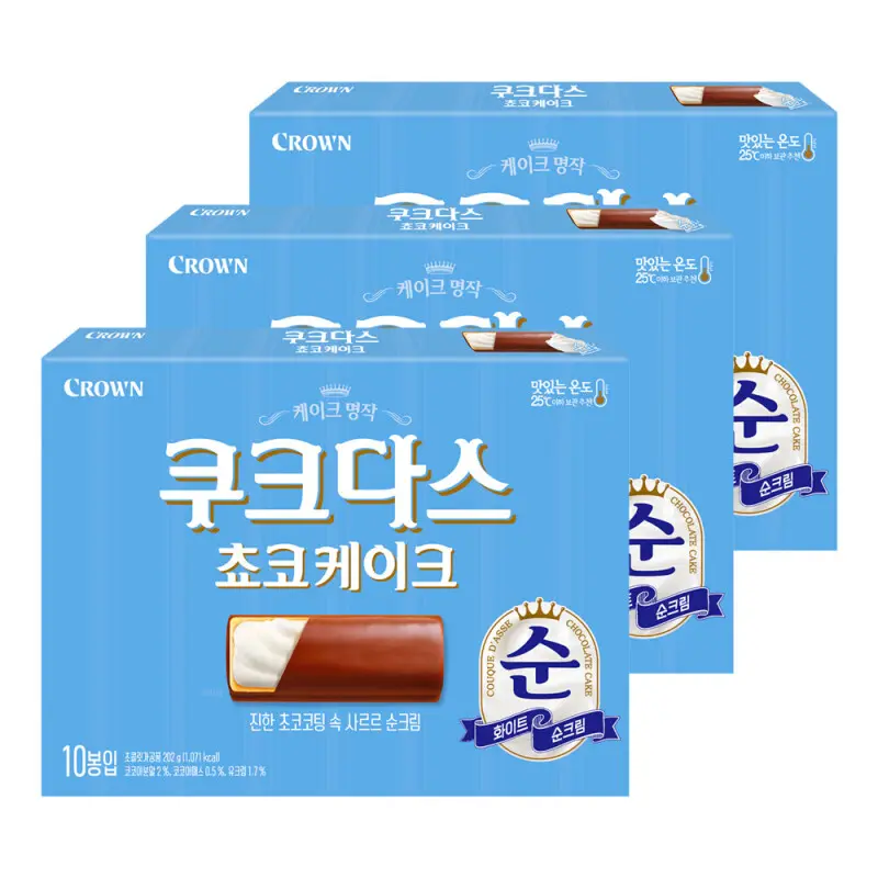 크라운 쿠크다스 쵸코케이크 202G 3개