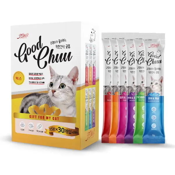(현대홈쇼핑)착한간식 굿츄 6종혼합 15g x 150개 고양이간식 대표상품_T (쿠폰가 28,610원/무료)