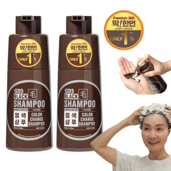 GDS 딱한번 염색샴푸 300ml 2통 흑갈색 새치커버 흰머리 샴푸 두피케어 버블염색 새치 셀프염색 (쿠폰가 35,020원/무료)