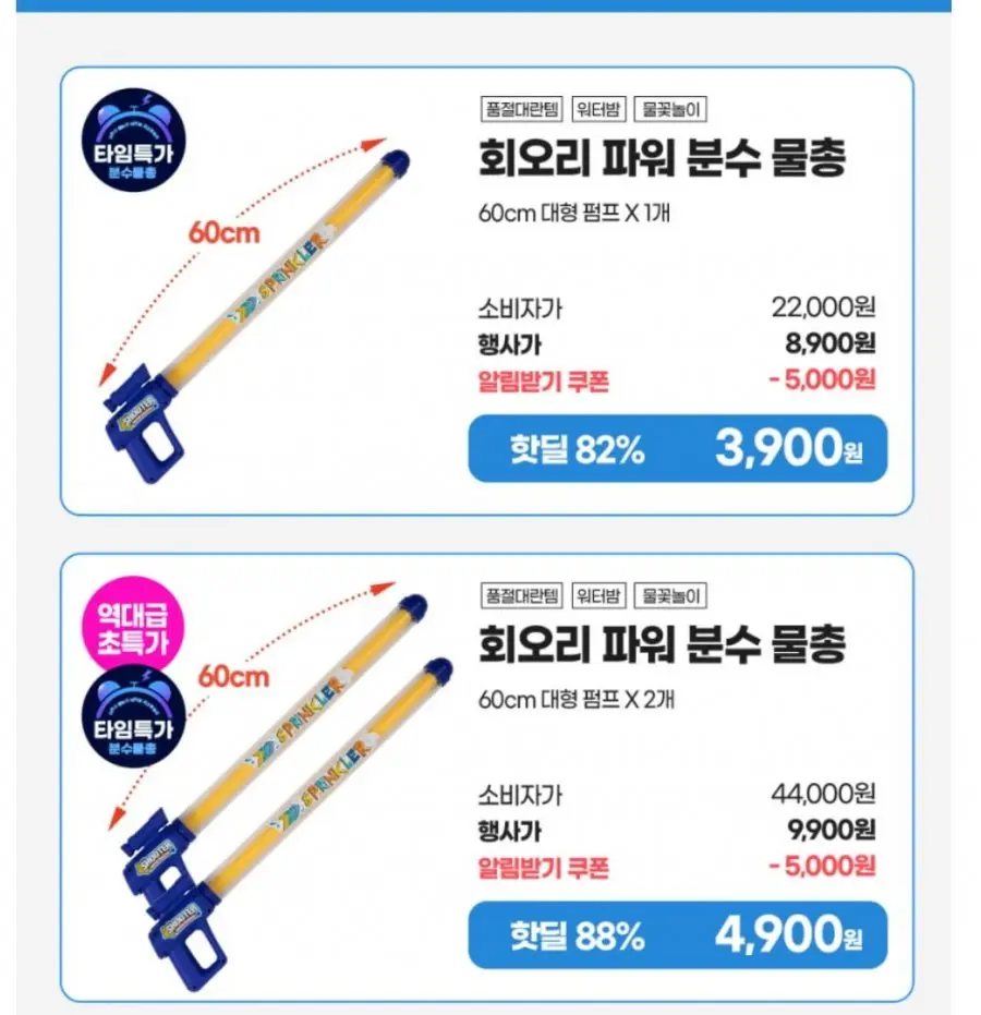 초대형 분수물총 63cm 2개 (4900원/무배)