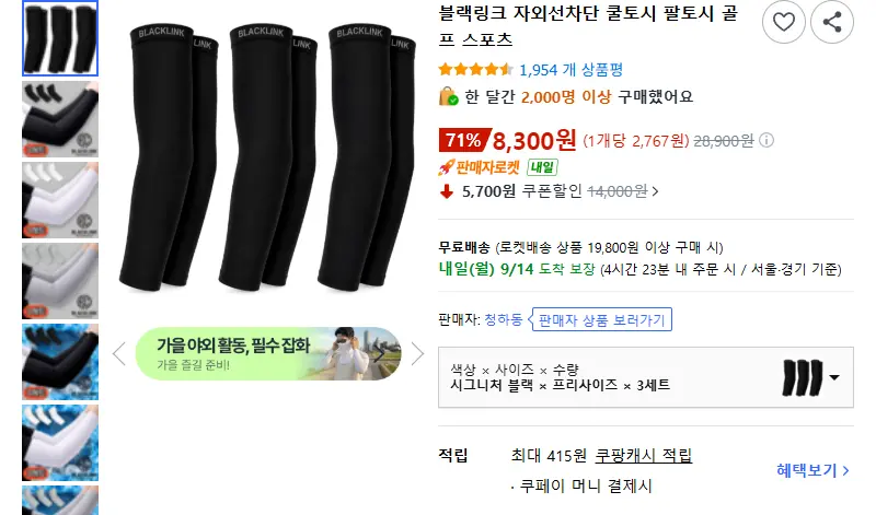 블랙링크 자외선차단 쿨토시 팔토시 골프 스포츠 - 팔토시/다리토시 판매 페이지