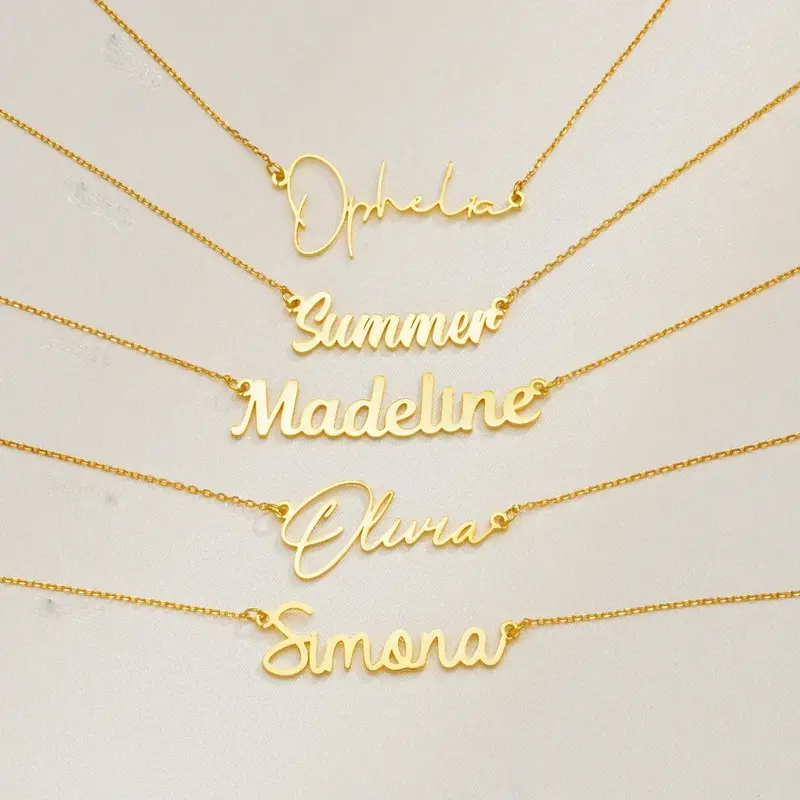 여성을위한 사용자 정의 이름 목걸이 맞춤형 필기체 편지 펜던트 스테인레스