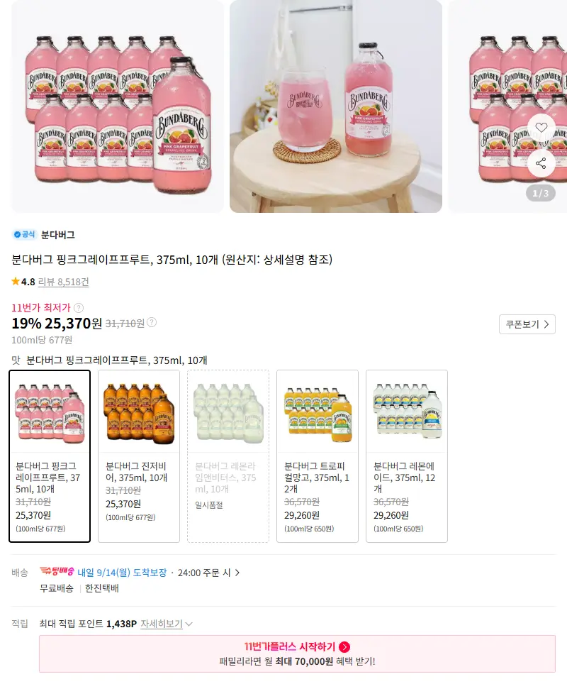 분다버그 핑크그레이프프루트, 375ml, 10개 판매 페이지