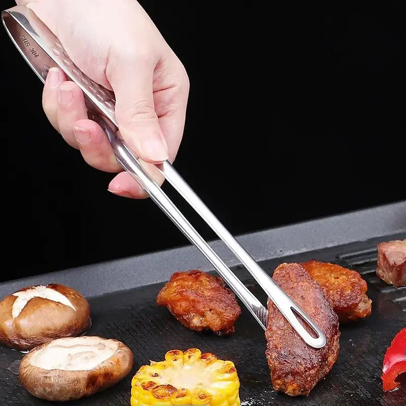 긴 스테인리스 스틸 주방 집게 미끄럼 방지 내열성 BBQ 그릴 집게