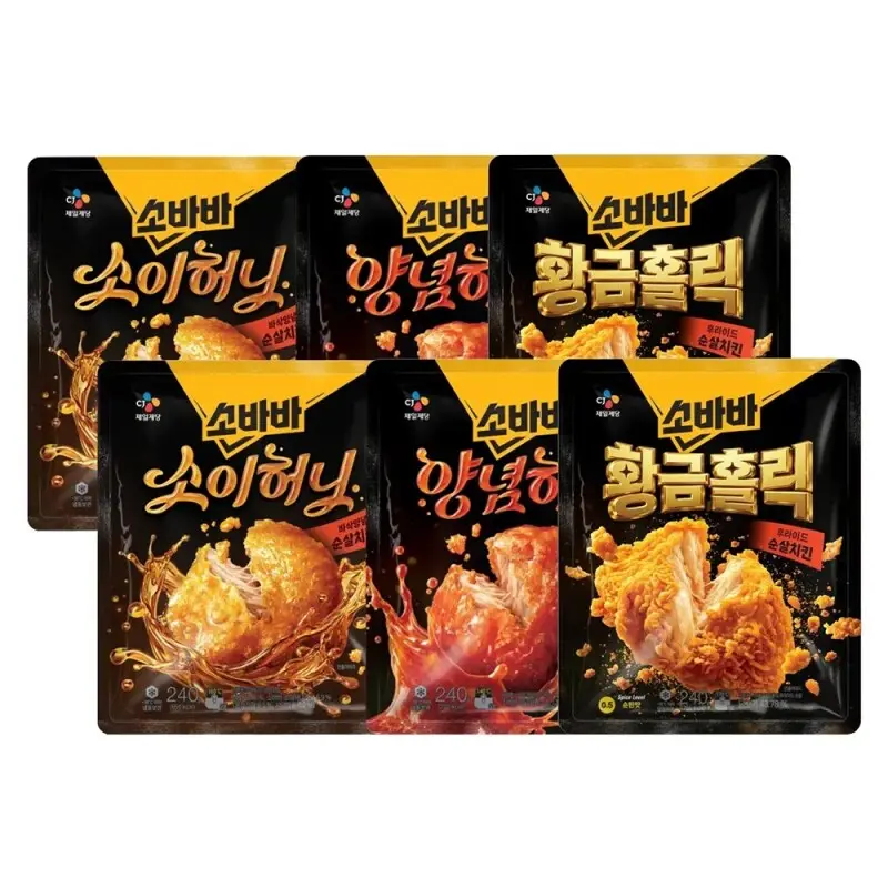 CJ제일제당 고메 소바바 순살치킨 240g x6개 (소이허니 2개 + 양념 2개 + 황홀순살 2개)