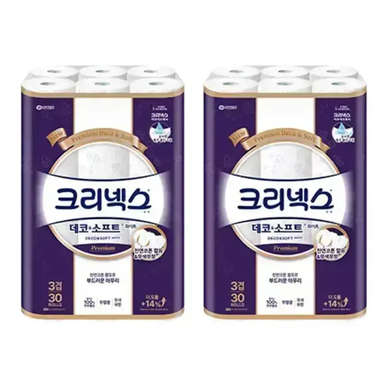 [크리넥스] 천연펄프 3겹 데코앤소프트 화이트, 25m, 30롤, 2개