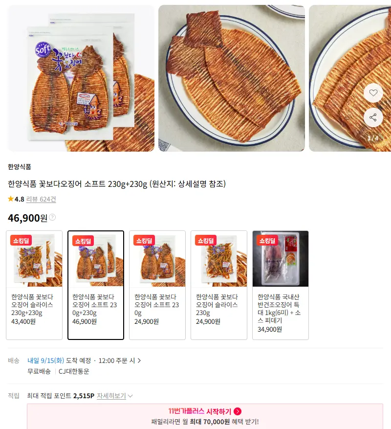 한양식품 꽃보다오징어 소프트 230g+230g 판매 페이지