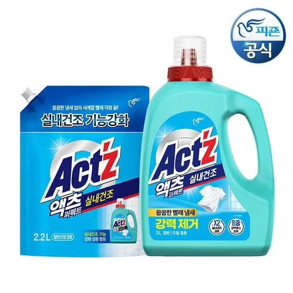 [액츠]초특가 액츠 세탁세제 퍼펙트 실내건조(일반/드럼겸용) 3L 용기 x 1개+2.2L 리필 x 1개 : 롯데ON
