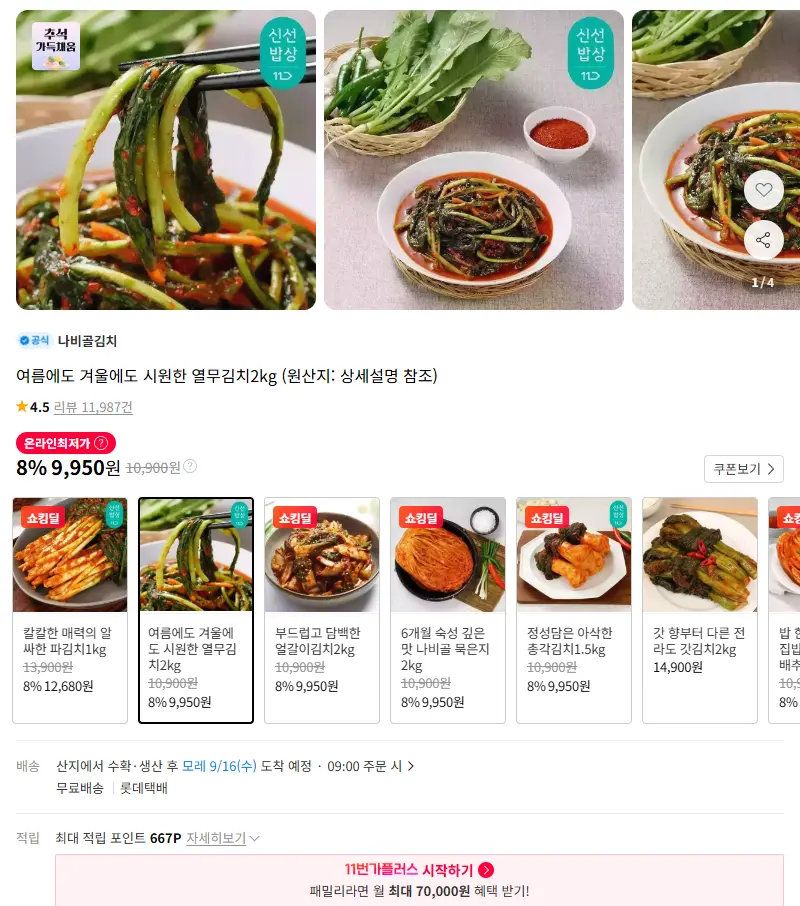 여름에도 겨울에도 시원한 열무김치2kg 판매 페이지