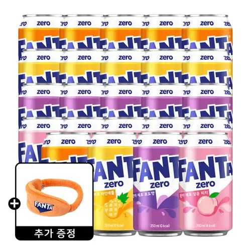 환타 제로 오렌지+파인+포도+피치 350ml 4종 6입 (총 24캔) +(증정) 조앤프렌즈 키캡키링