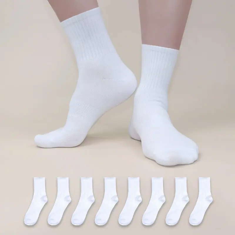 비바슈슈 남성용 쫀쫀하고 목이 긴 무지 중목 양말 8켤레