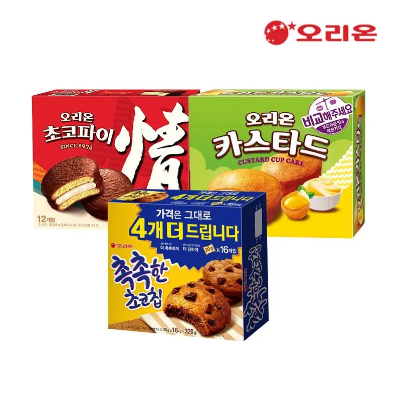 [오리온]오리온 초코파이12P + 카스타드12P + 촉촉한초코칩16p : 롯데ON