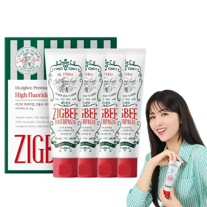 지.그.비 대용량 고불소 구취케어 치약 아쿠아민트향 117g 4개입