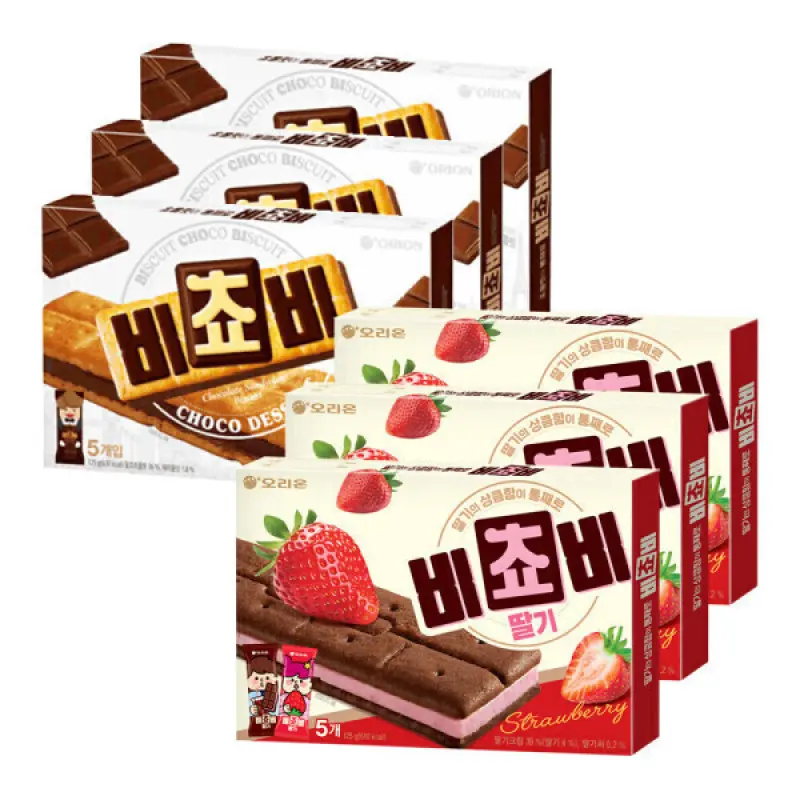 오리온 비쵸비 초코 5P 125g 3박스 + 딸기 5P 125g 3박스