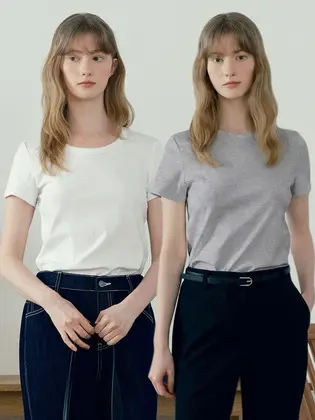 [U넥/라운드넥] 에센셜 스판 텐션 반팔 티셔츠_5colors / 브라운,네이비,블랙,그레이,화이트