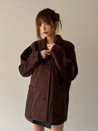비건 레더 셔링 자켓_브라운 / VEGAN LEATHER SHIRRING JACKET_BROWN