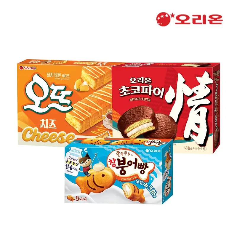 [오리온]오리온 오뜨 치즈 12P 288g + 참붕어빵 우유슈크림 8P 232g + 초코파이 12P 468g : 롯데ON