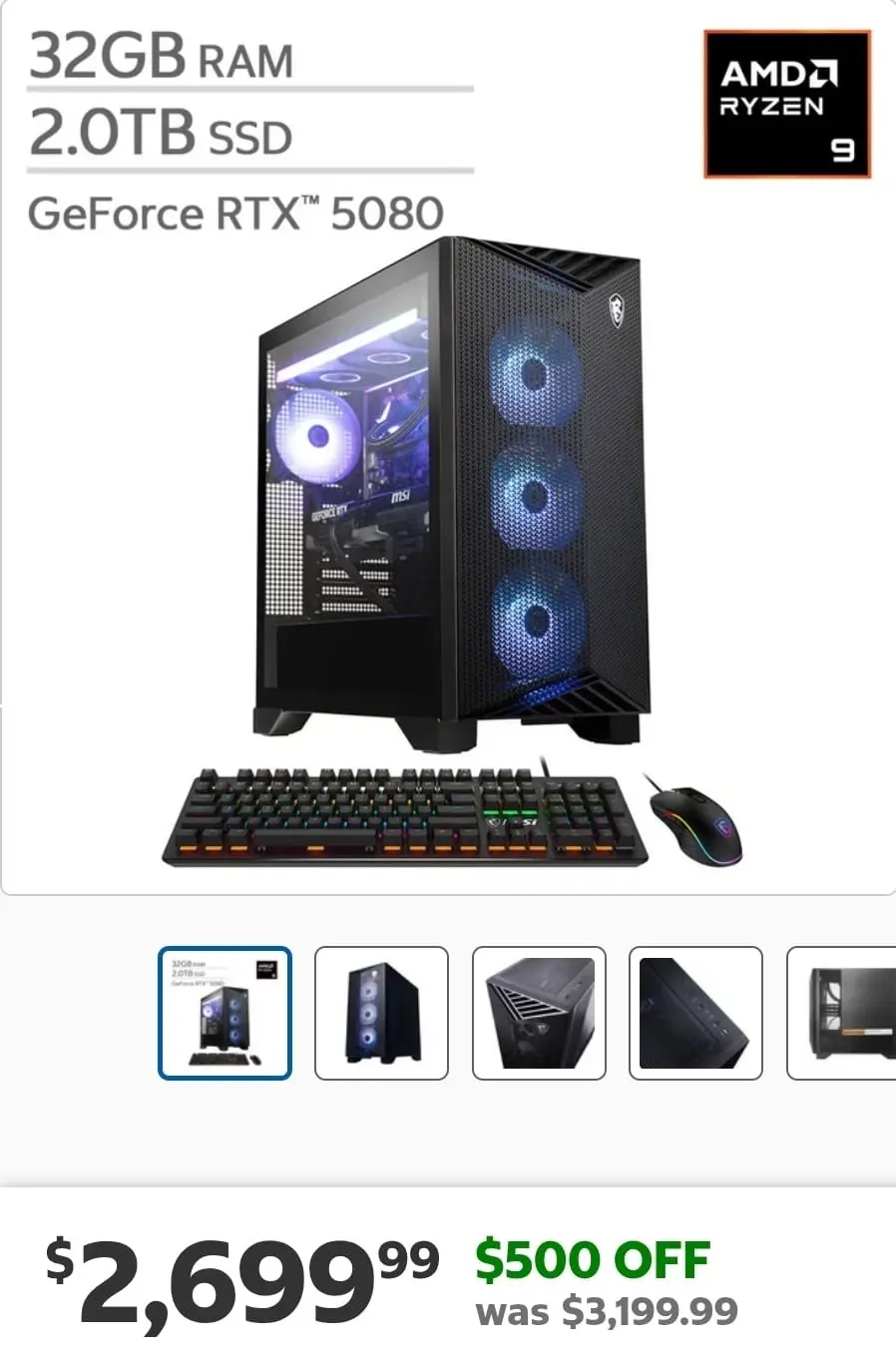 [Costco] MSI highend gaming desktop (Ryzen 9 9900X / RTX 5080 / 32GB / 2TB) - $2,699.99