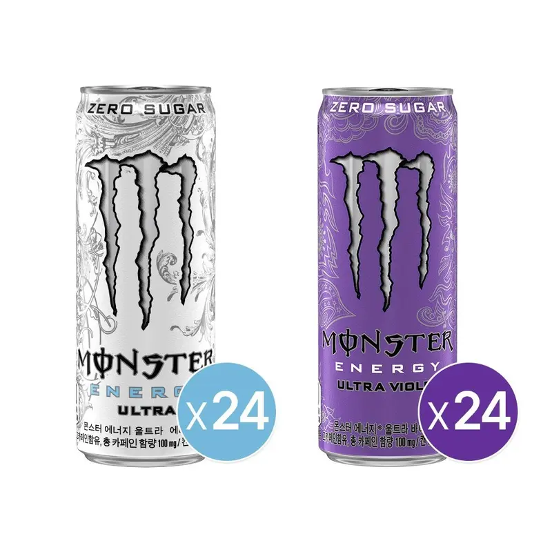 [몬스터 에너지](본사직영) 몬스터 에너지 울트라 355ml 24캔+몬스터 바이올렛 355ml 24캔_분리배송 : 롯데ON