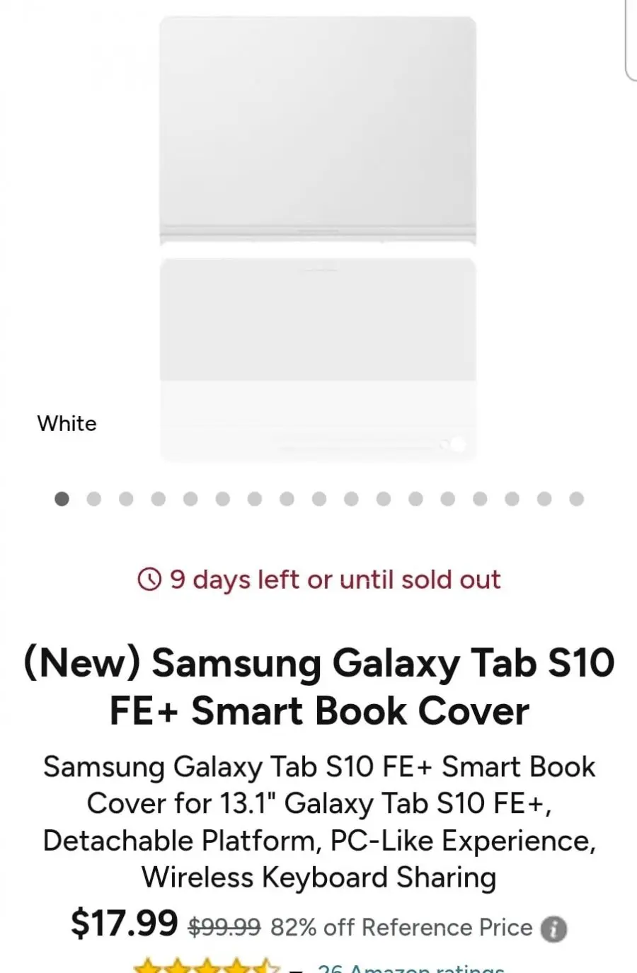 [woot] 갤럭시탭 s10fe+ 북커버 화이트(17.99달러/ 아마존 프라임 무료)