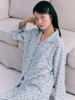 블루샤벳 여성 긴팔 잠옷 파자마 세트